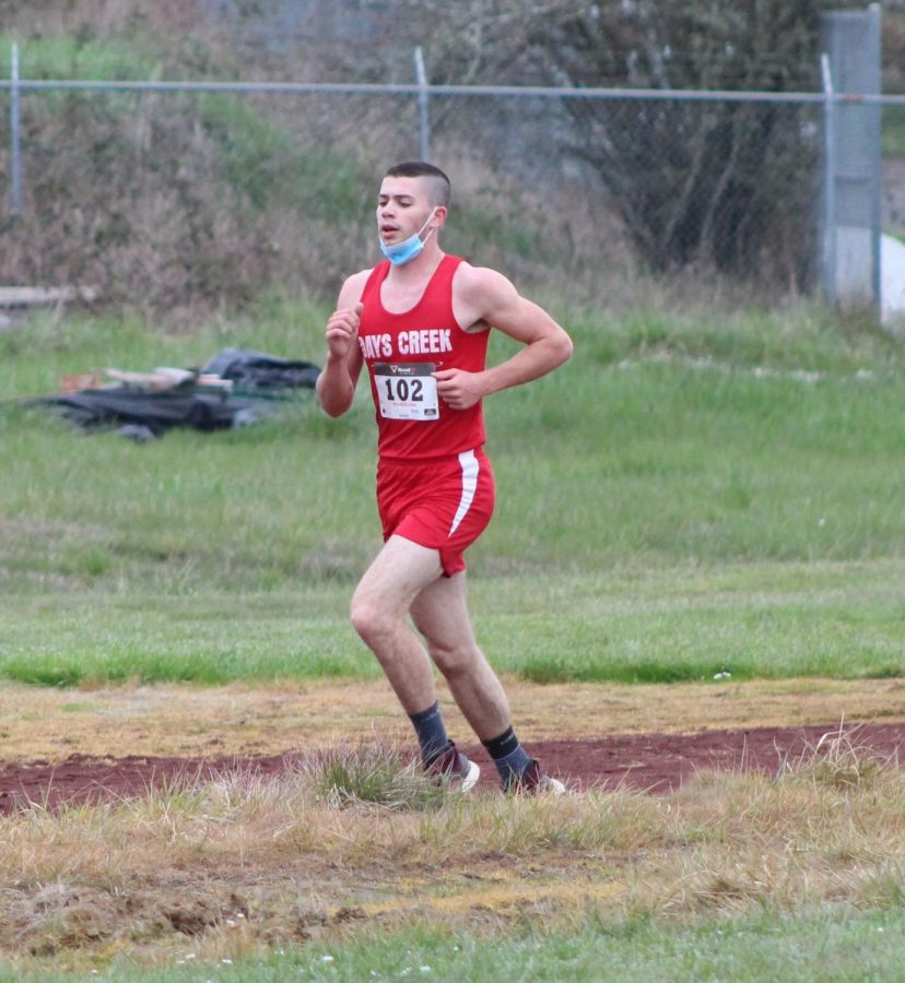 Days Creek senior Malachi Gibson wins the 4,000-meter race in a dual meet with Yoncalla on Tuesday, March 9.