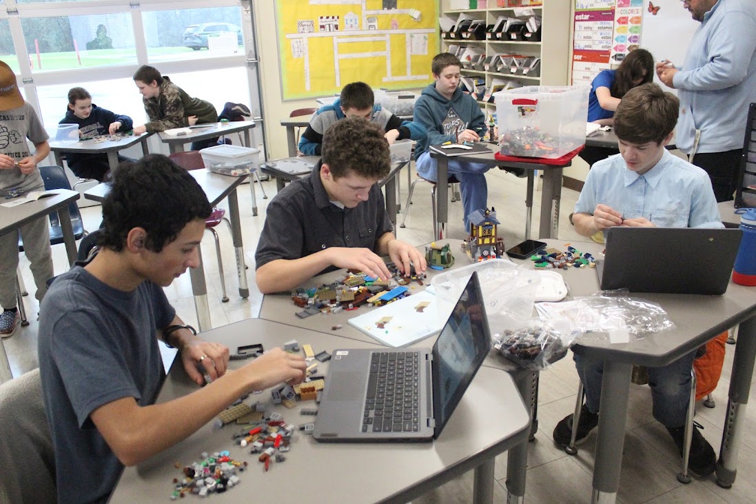 Students make Lego creations in Sr. Nieves Lego class.