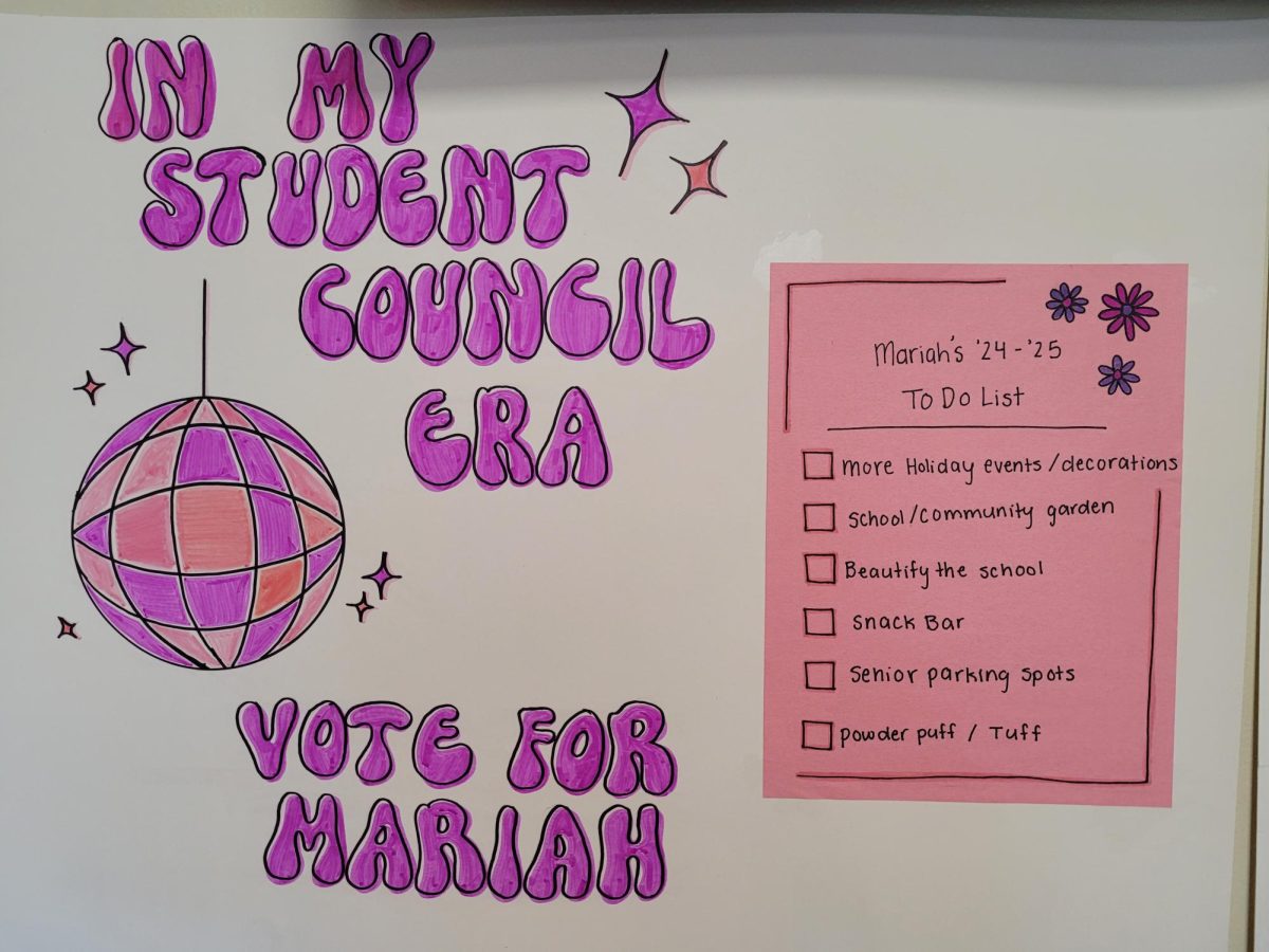 A campaign poster for Mariah Gallagher displayed before the student council elections in April.