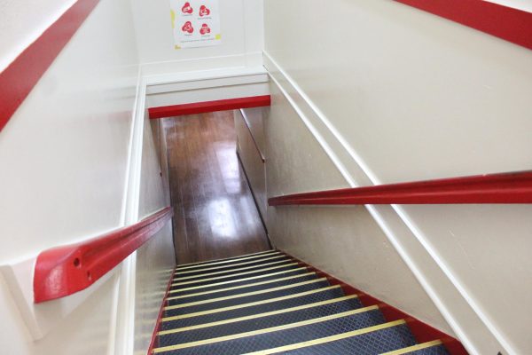 The entrance to the basement of Days Creek Charter School, where the ghost Esmerelda is rumored to live.