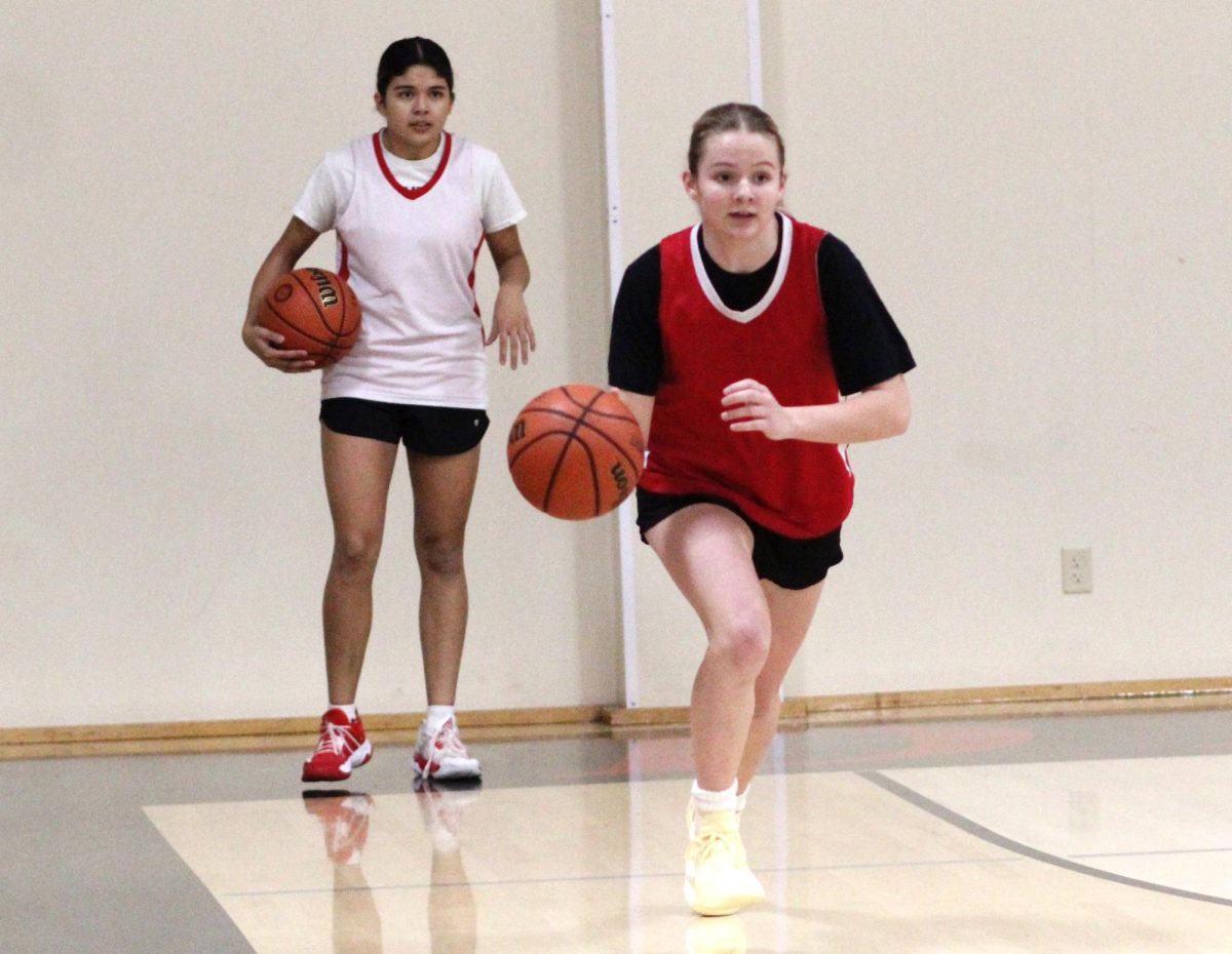 Sophomores Maggie Brown, right, and Jazmin Estrada are the top two returning players for the Days Creek girls basketball team.
