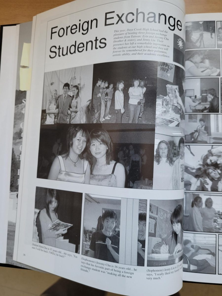 In the 2005-6 school year, so many exchange students attended Days Creek that one page of the yearbook was devoted to them. 
